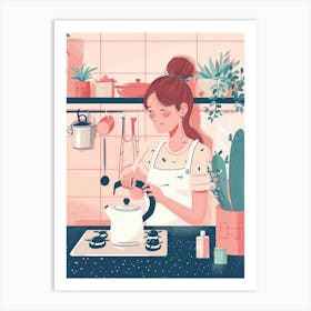 Girl Putting The Kettle On Lo Fi Kawaii Illustration 5 Art Print