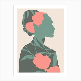 Silhouette Of A Woman With Flowers 1 Art Print