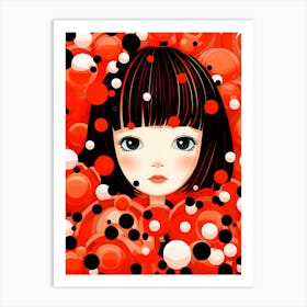 Girl In Red Bubbles Art Print