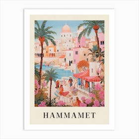 Hammamet Tunisia 1 Vintage Pink Travel Illustration Poster Art Print