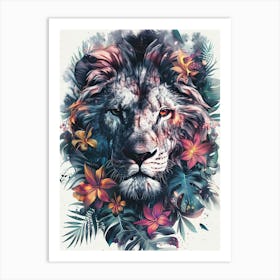 Double Exposure Realistic Lion With Jungle 19 Art Print