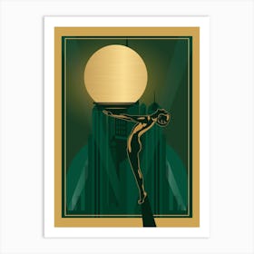 Art Deco Woman Print 2 Green & Gold Art Print