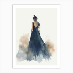 Watercolor Of A Woman In A Blue Dress Art Print