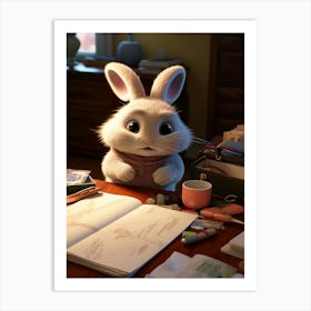 Bunny Brainiac: Adorable Bunny's Study Time Print Art Print