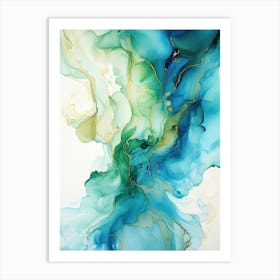 Blue, Green, Gold Flow Asbtract Painting 3 Art Print