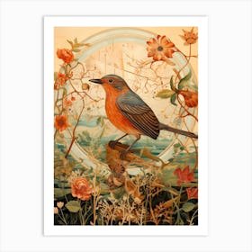 European Robin 3 Detailed Bird Painting Art Print