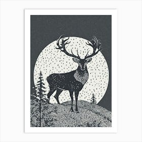 Deer In The Woods dotwork Art Print