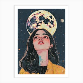 Girl With A Moon Art Print