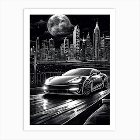 Tesla Model S City Line Drawing 4 Art Print