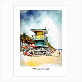 Miami Beach Watercolour Travel Poster Art Print