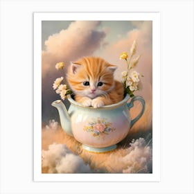 Kitten In A Teapot Art Print