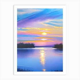 Sunrise Over Lake Waterscape Marble Acrylic Painting 1 Art Print