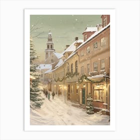 Vintage Winter Illustration Vilnius Lithuania 3 Art Print