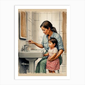 Mother And Child Washing Hands Art Print