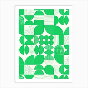 Modern Art Geometric Shapes Green And White 1 Art Print