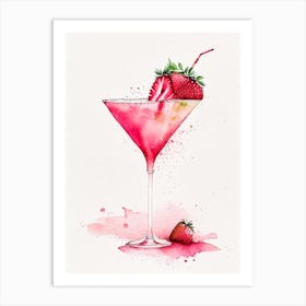 Strawberry Daiquiri, Cocktail, Drink Minimalist Watercolour Art Print