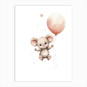 Baby Koala Flying With Ballons, Watercolour Nursery Art 2 Art Print