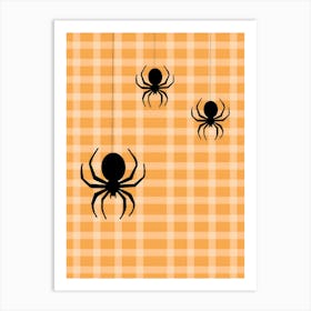 Halloween Spiders On A Plaid Background Art Print