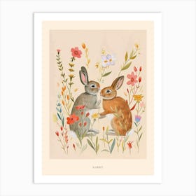 Folksy Floral Animal Drawing Rabbit 1 Poster Art Print