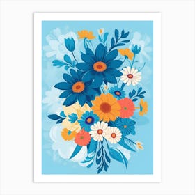 Beautiful Flowers Illustration Vertical Composition In Blue Tone 11 Art Print