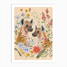 Folksy Floral Animal Drawing Hyena Art Print