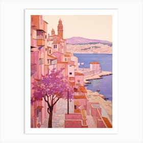 Cartagena Spain 4 Vintage Pink Travel Illustration Art Print