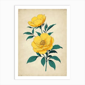 Yellow Peony Flower Art Print