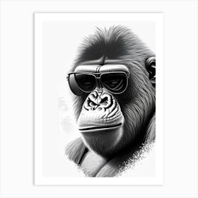 Angry Gorilla Gorillas Pencil Sketch 1 Art Print