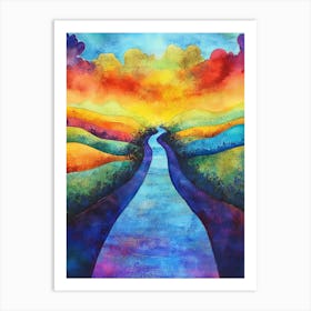 Abstract Mind Spiritual Rainbow Path Journey Watercolor Design Art Print