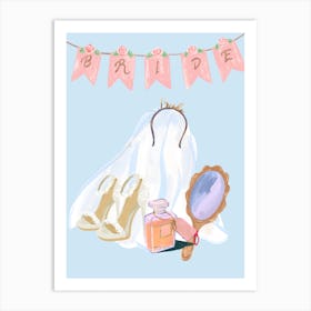Bridesmaids bride tools with baby blue background wallart printable Art Print