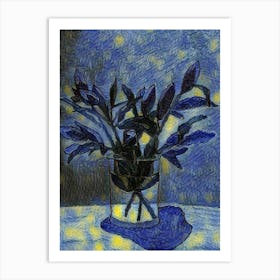 Blue Flowers In A Vase By Terri Watts Art Print