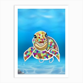 colourful Sea Turtle - swimming in clear blue water Art Print