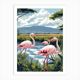 Greater Flamingo African Rift Valley Tanzania Tropical Illustration 4 Art Print