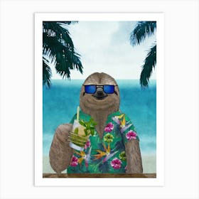 Sloth On Summer Drinking Mojito Art Print