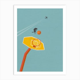 Minimal art Funny Cat and Basketball Hoop Art Print