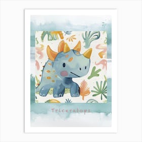 Cute Muted Pastels Triceratops Dinosaur 1 Poster Art Print