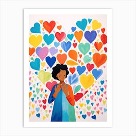 Sweet Illustration Of A Person With A Colourful Heart Background Art Print