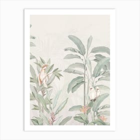 Vintage Tropical Jungle Birds Beige Art Print