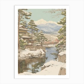 Vintage Winter Illustration Hakone Japan 1 Art Print
