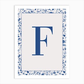 Letter F Monogram Initial Blue Art Print