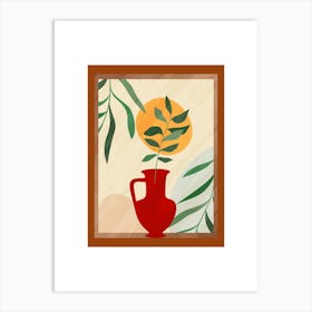 Minimalistic Art with Vase and Leaf Branch 5 Art Print