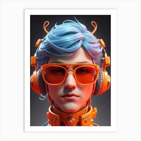 Futuristic Girl With Headphones Art Print