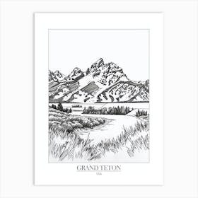 Grand Teton Usa Line Drawing 1 Poster Art Print