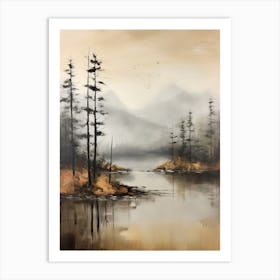 Lake In The Woods In Autumn, Painting 64 Art Print
