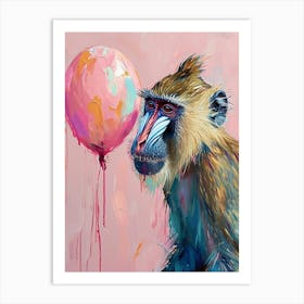 Cute Mandrill 3 With Balloon Art Print