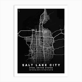 Salt Lake City Utah USA Black Map Art Print