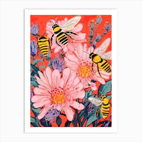 Sweet Bees With The Flowers Colour Pop 2 Art Print