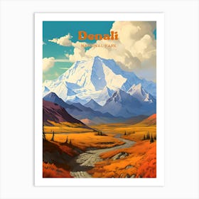 Denali National Park Alaska Mountain Travel Art Art Print