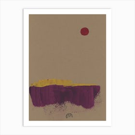 abstract minimal art painting minimalist landscape beige brown dark red vertical living room bedroom sun  Art Print