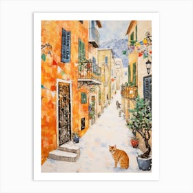 Cat In The Streets Of Dubrovnik   Croatia With Snow 2 Art Print